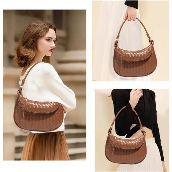 Woven Crossbody Bag Texture Underarm Bag Double Layer Shoulder Handbag Vintage - Picture 6 of 7